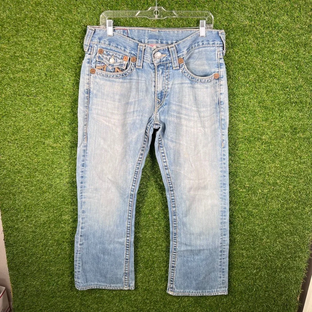 True Religion Rainbow Billy Mens Jeans 34 Light Wash Straight Leg‎ Made in USA